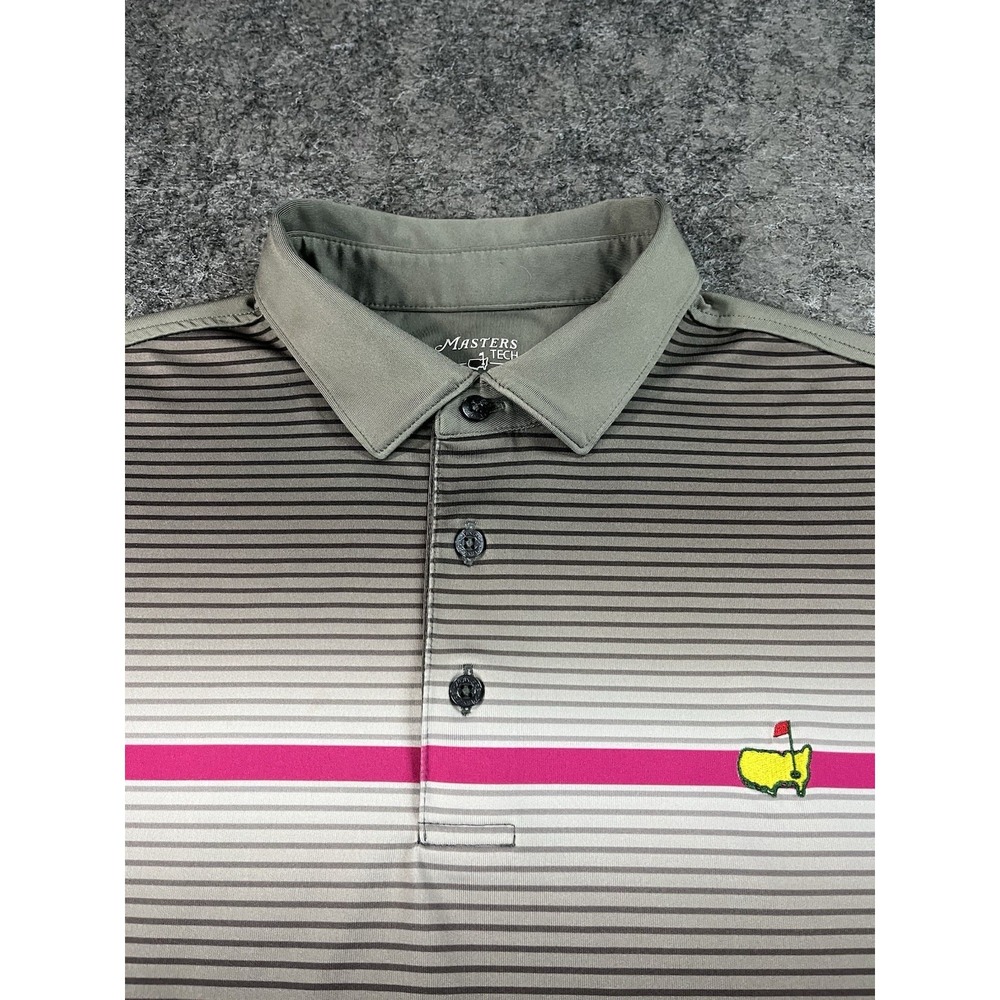 Masters Tech Polo Shirt Mens Large Gray Purple Golf Performance Stretch EUC